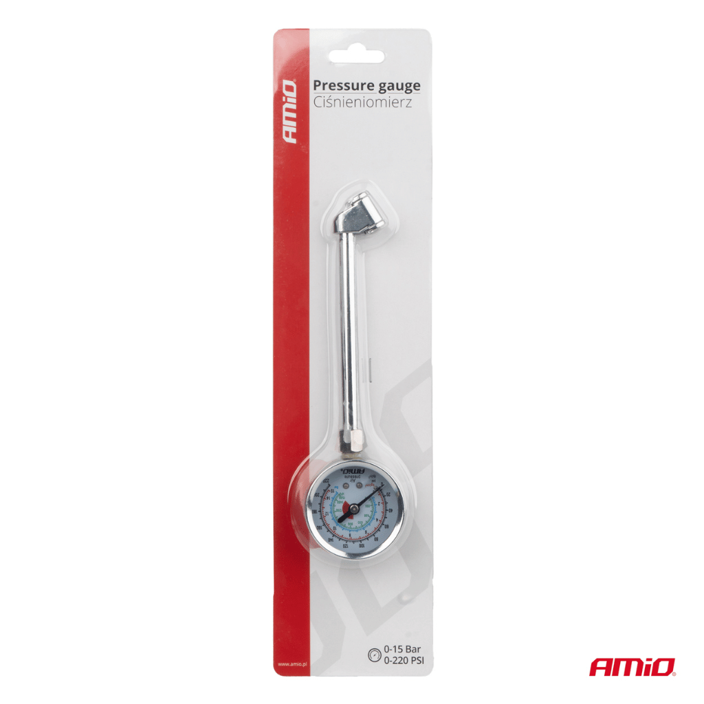 PG‑15 bar Tyre Pressure Gauge – Chrome Metal 0‑220 psi Pneumatic Dial