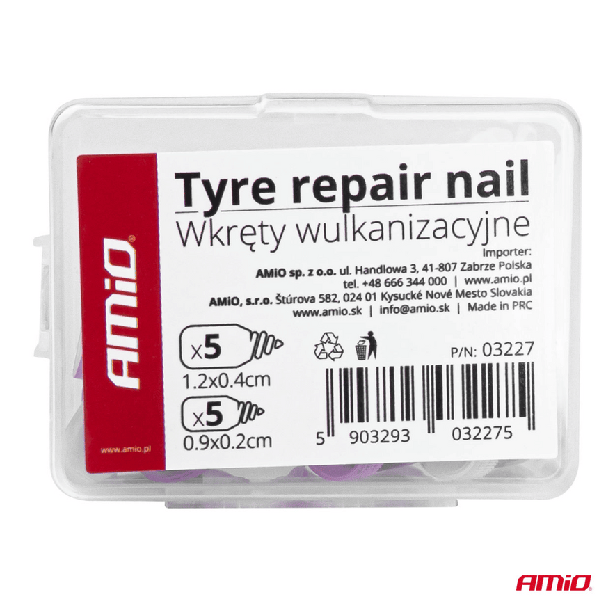 10‑pc Tyre Repair Nail Kit – 2 Sizes Self‑Vulcanising Tubeless Car/Motorcycle Use