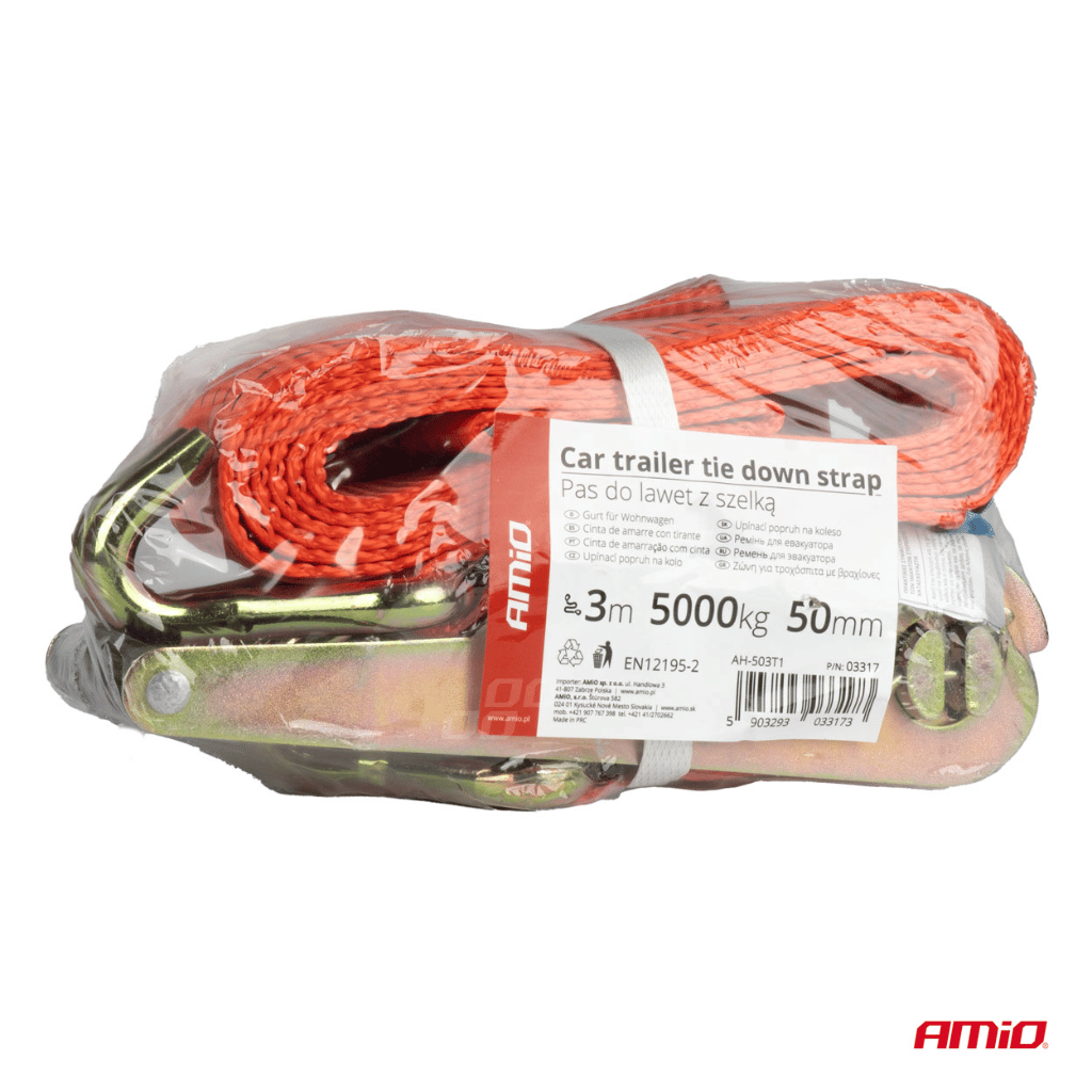 Ratchet Tie-Down Strap – Steel Claw Hooks, Trailer & Car Transport 5,000 kg 50 mm × 3 m
