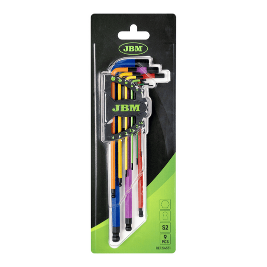 9-Piece Colour-Coded Extra Long Hexagonal Key Set with Round Tip