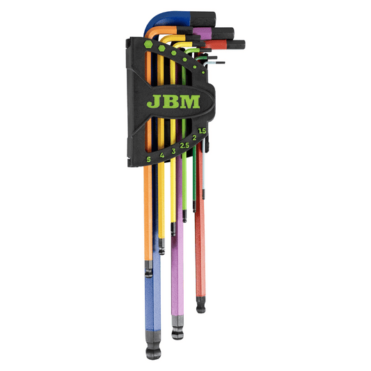 9-Piece Colour-Coded Extra Long Hexagonal Key Set with Round Tip