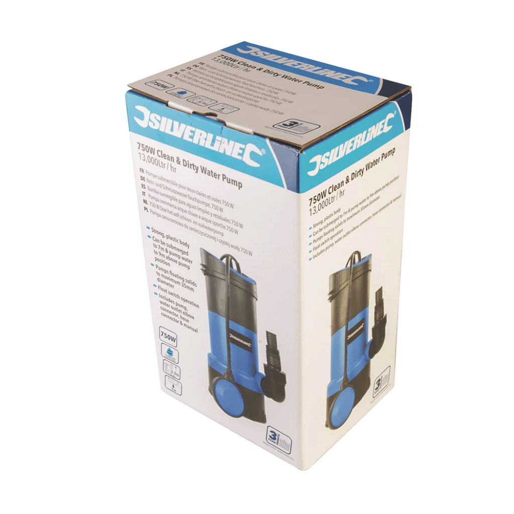 750 W Clean & Dirty Submersible Water Pump – 13,000 L/hr Flow, 35 mm Solids, Auto Float Switch