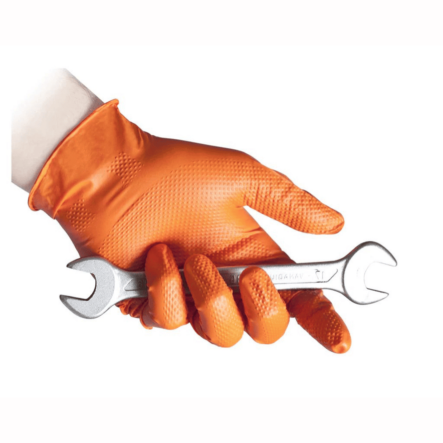 Reflexx N85 Powder-Free Orange Nitrile Gloves – Heavy-Duty, Full-Grip, and Chemical-Resistant PPE