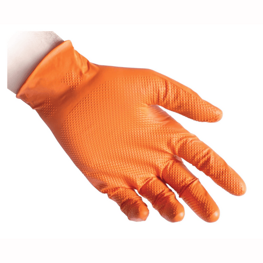 Reflexx N85 Powder-Free Orange Nitrile Gloves – Heavy-Duty, Full-Grip, and Chemical-Resistant PPE
