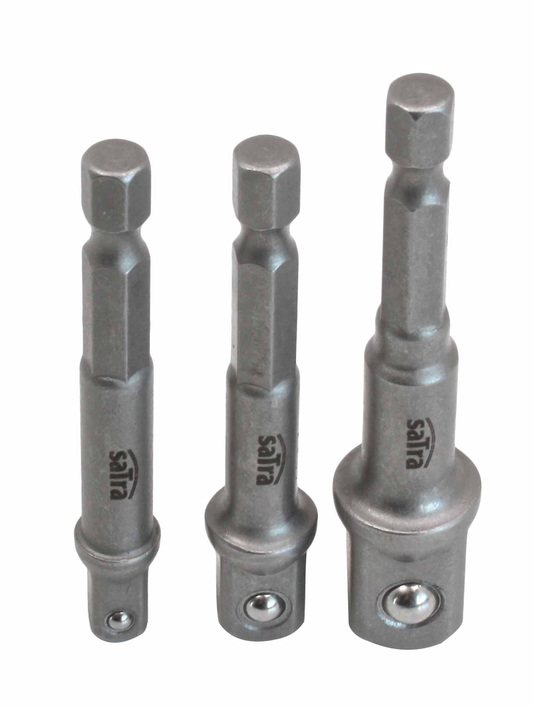 Square Adapter Bit Set – 3-Piece 1/4" Hex to 1/4", 3/8", 1/2" Square Drive