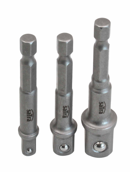 Square Adapter Bit Set – 3-Piece 1/4" Hex to 1/4", 3/8", 1/2" Square Drive