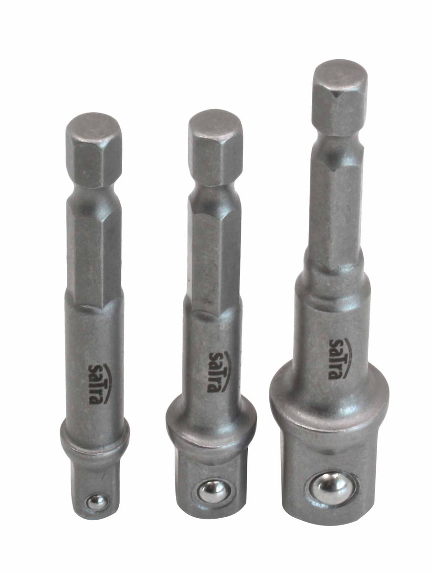 Square Adapter Bit Set – 3-Piece 1/4" Hex to 1/4", 3/8", 1/2" Square Drive