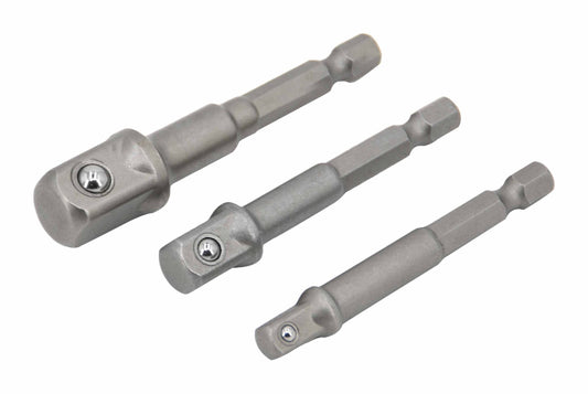 Square Adapter Bit Set – 3-Piece 1/4" Hex to 1/4", 3/8", 1/2" Square Drive