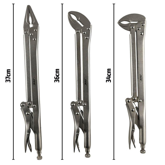 Long Reach Locking Plier 3pc Set Straight 45 90 Degree Vice Grips 34cm 36cm 37cm-