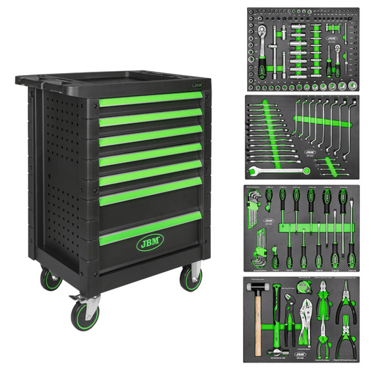 7 Drawer Tool Trolley Cabinet – Green And Black – Includes 172 Tools!