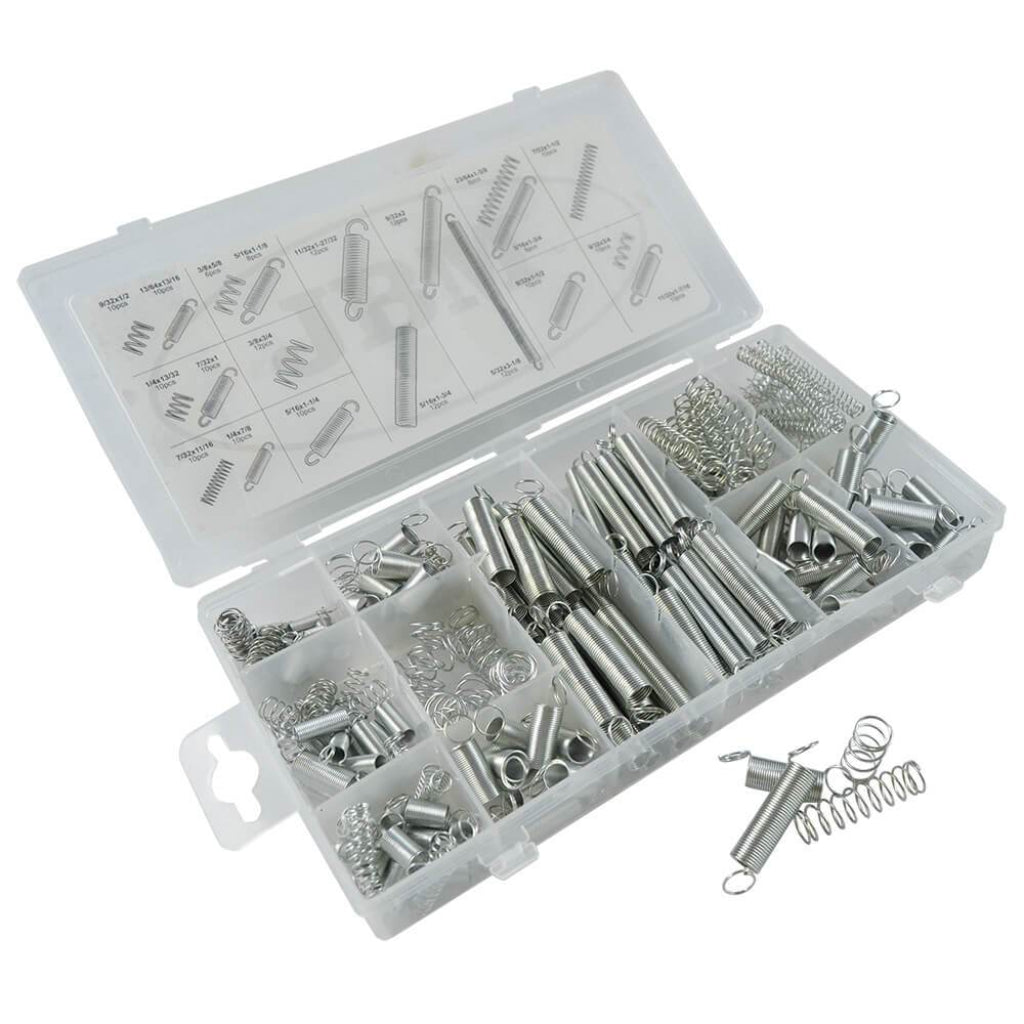 Spring Assortment Set 200pc Zinc Plated Steel Compression Extension Expansion