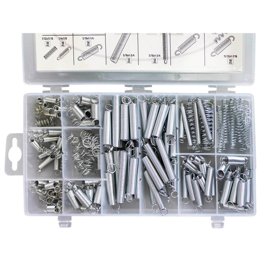 Spring Assortment Set 200pc Zinc Plated Steel Compression Extension Expansion