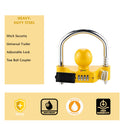 Trailer Titan Combination Hitch Lock fits 50mm couplings, with a yellow color for theft deterrence